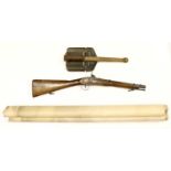 A 19th Century Two Band Percussion Carbine, the 36cm octagonal steel barrel with V rear sight, the