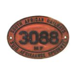 South African Railways Cabside Numberplate 3086