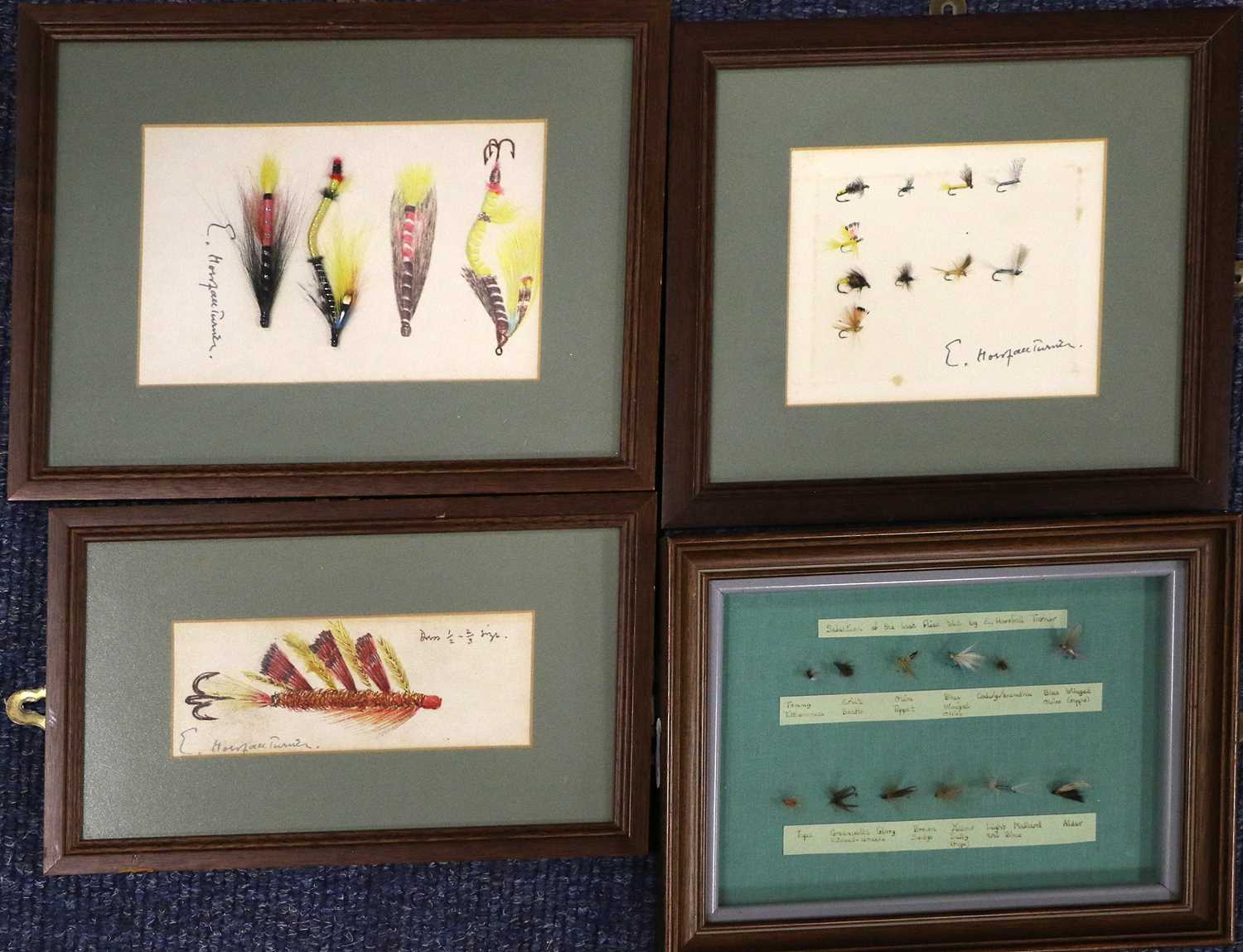 A Group of Four Framed Salmon And Trout Flies