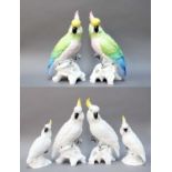 A Pair of Crown Staffordshire Porcelain Models of Cockatoos, modelled by J T Jones, in