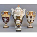 A Pair of 19th Century English Porcelain Twin-Handled Urns, (a/f), A Large Continental Version (a/f)