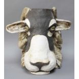 A Large Studio Pottery Vase Modelled as a Swaledale Ram, inscribed to the base No. 9 Maggie, 2014,