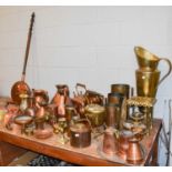 A Quantity of Antique Copper and Brass Items, including grain measures, other measures, trivet,