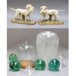 Four Sunderland Glass Dumps, late 19th century, together with Two Glass Smoke Shades, A Glass Cheese