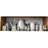 A Collection of 18th Century and Later Pewter, mainly hollow wares including steins, tankards,