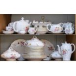 A Royal Crown Derby Posie Pattern Dinner, Tea and Coffee Service, with three tureens (two shelves)