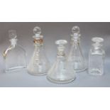 A Glass Ships Decanter and Stopper, early 19th century, engraved with a three-masted ship and