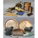 A Collection of 19th Century and Later Metalwares, including a set of brass and copper measures,