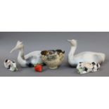 Studio Pottery: a pair of Studio pottery duck models, a further Studio pottery bowl with a