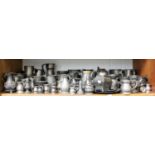 A Collection of 18th Century and Later Pewter, mainly hollow wares including tankards, jugs,