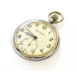 A Military Open Faced Pocket Watch, signed Jaeger LeCoultre, case back with military marks broad