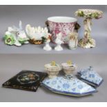 Various Decorative Items, including: a reproduction twin-handled porcelain pail, a Coalport parcel-