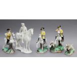 A Group of Four Nymphenburg Porcelain Hunting Figures, coloured in enamels and raised on