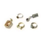 A Quantity of Jewellery, including a synthetic spinel ring, stamped '9CT', finger size O; a