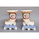 A Pair of Paris Porcelain Vases, late 19th century, of Cornucopia form supported on stylised swans
