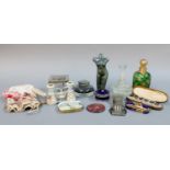 Various Items, to include: a set of six mother-of-pearl dress studs, trinket boxes, inkwells,