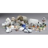 A Group of Modern Ceramics, including: various Lladro animal models, Royal Copenhagen, Bing &