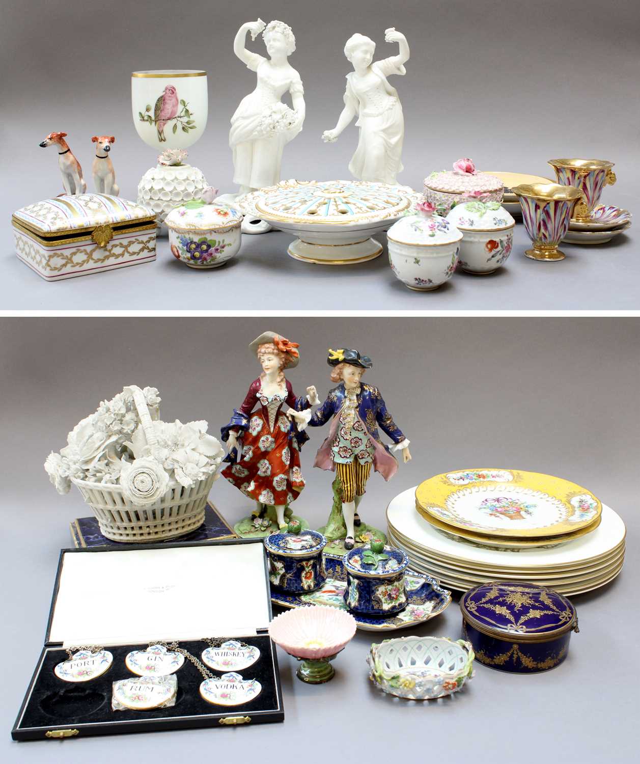 A Collection of English and Continental Ceramics, including: a pair of King Street Derby white