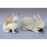 A Chinese Porcelain Model of a Rabbit, Republic Period, with textured fur and enamelled