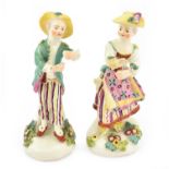 A Pair of Derby Porcelain Figures of New Dancers, circa 1765, each standing with arms raised, on