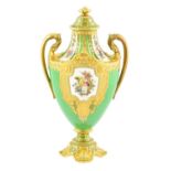 A Royal Crown Derby Porcelain Twin-Handled Urn Shape Vase and Cover, by Desire Leroy, circa 1907,