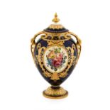 A Royal Crown Derby Porcelain Twin-Handled Vase and Cover, by Cuthbert Gresley, 1904, of ovoid form,