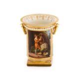 A Flight, Barr & Barr Worcester Porcelain Vase, by Thomas Baxter, circa 1815, of cylindrical form