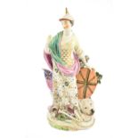 A Derby Porcelain Figure of Britannia, circa 1770, the standing goddess with a shield at one side, a