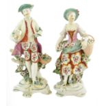 A Pair of Derby Porcelain Figures of a Lady and Gallant, circa 1770, he standing holding a lamb