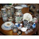 Large assortment of china and pottery, inc. Satsuma vases, etc.