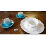 Coalport Countryware strawberries and cream dish and bowl, and a pair of Minton coffee cups and