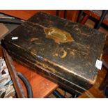 19th c. leather bound writing slope of three sections with fitted interior (A/F) by Jenner &