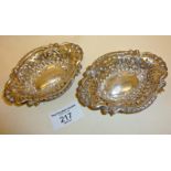 Pair of antique silver bon-bon dishes, hallmarked for Birmingham 1899, maker TH, approx weight 41g