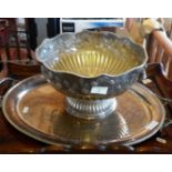 Large silver-plated punchbowl and a large Art Nouveau silver-plated oval serving tray