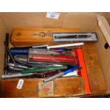 Large quantity of ballpoints and other pens and pencils, with wooden pencil cases etc.