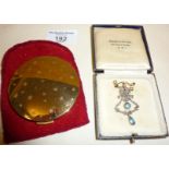 Edwardian Art Nouveau diamond aquamarine and unmarked gold lavaliere brooch with case, and a
