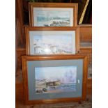 Two watercolours of St. Ives by John Laity and another painting of a seashore