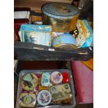 A collection of old biscuit and toffee tins (in 2 crates)