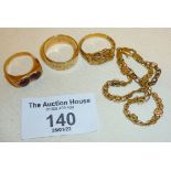 9ct and other unmarked gold rings, 9ct gold bracelet, etc. approx. total weight - 16g.