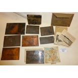 Antique engraved copper printing plates for calling cards (some double-sided), ephemera, etc.