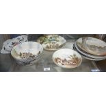 Royal Doulton series ware plates, bowls and dishes including "The Gipsies" and "Rustic England"