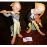 Two German bisque comical musician match holder figures by Schafer & Vater