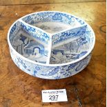 Unusual Spode Tower pattern blue and white transfer printed double sided segment bowl (small chip)