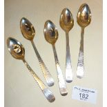 Five Georgian Sterling silver teaspoons with bright cut engraving to handles - hallmarked for