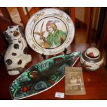 Staffordshire fireside spaniel, Chinese crackle glaze ginger jar, Poole Pottery Delphis spear dish
