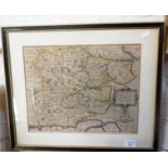 18th c. hand coloured map of Essex by William Kip after Saxton, 11.5" x 15" image size, mounted