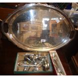 Large oval silver plated Butler's tray with 1914 presentation inscription together with assorted