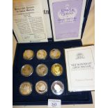 Part set of 9 silver proof coins from The Westminster Kings & Queens collection. In case with COAs