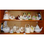 Collection of assorted china tea pots (2 shelves)