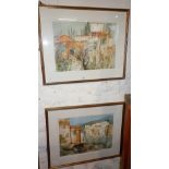 Pair of mixed media paintings of village scenes in Tuscany by Frederick Donald BLAKE (1908-1997),